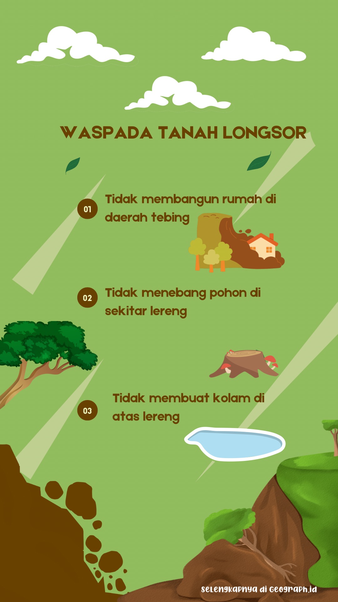 Waspadai bahaya ancaman tanah longsor yang mungkin saja bisa terjadi di dekatmu kapan saja dan di mana saja.
